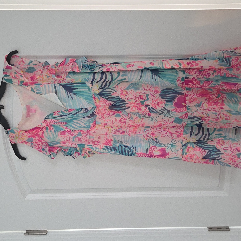Lilly Pulitzer Nora Dress in Multi Via Flora Floral Pink and Green Size M